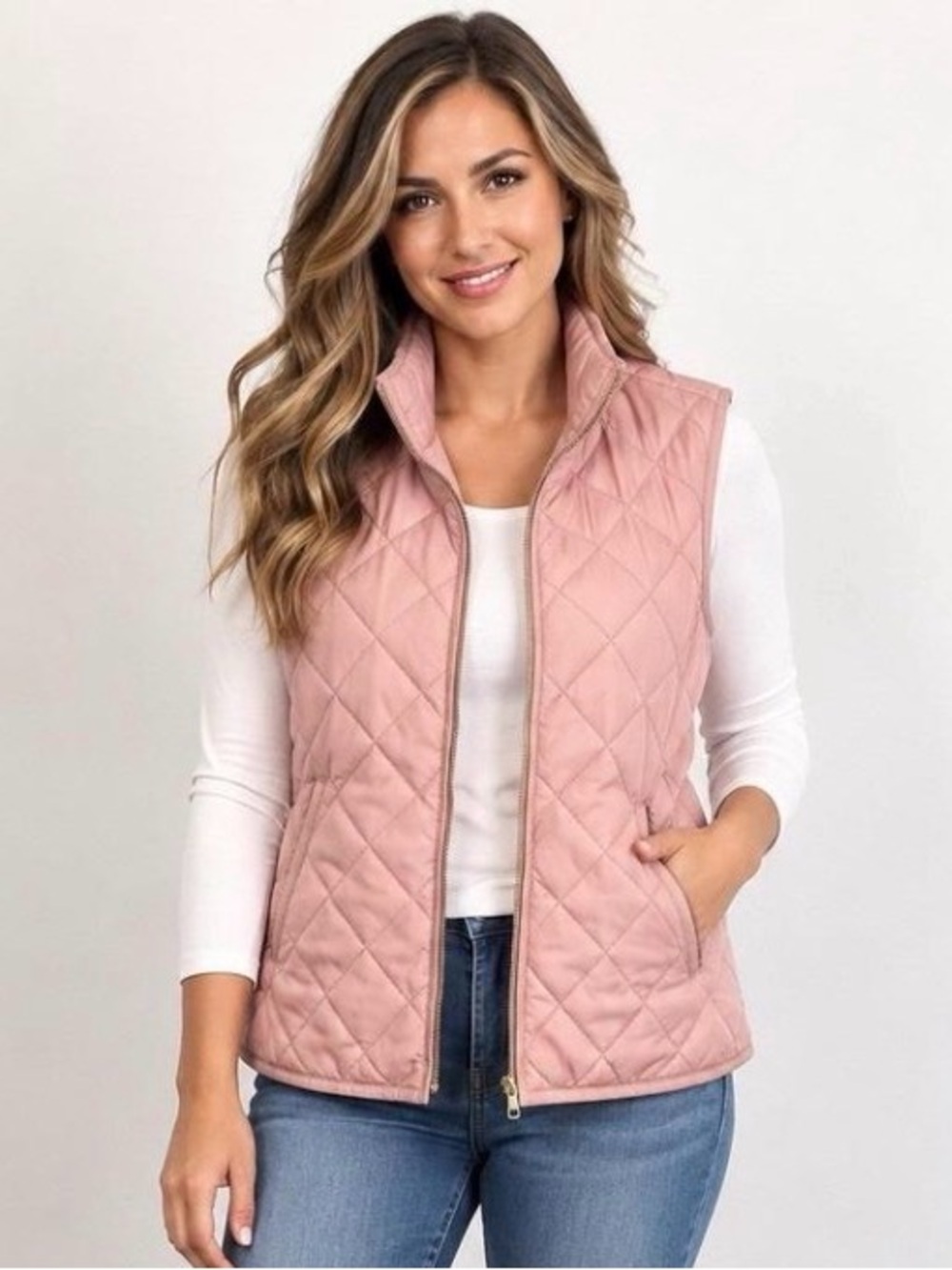 Old Navy light pink lightweight diamond-quilted vest size medium